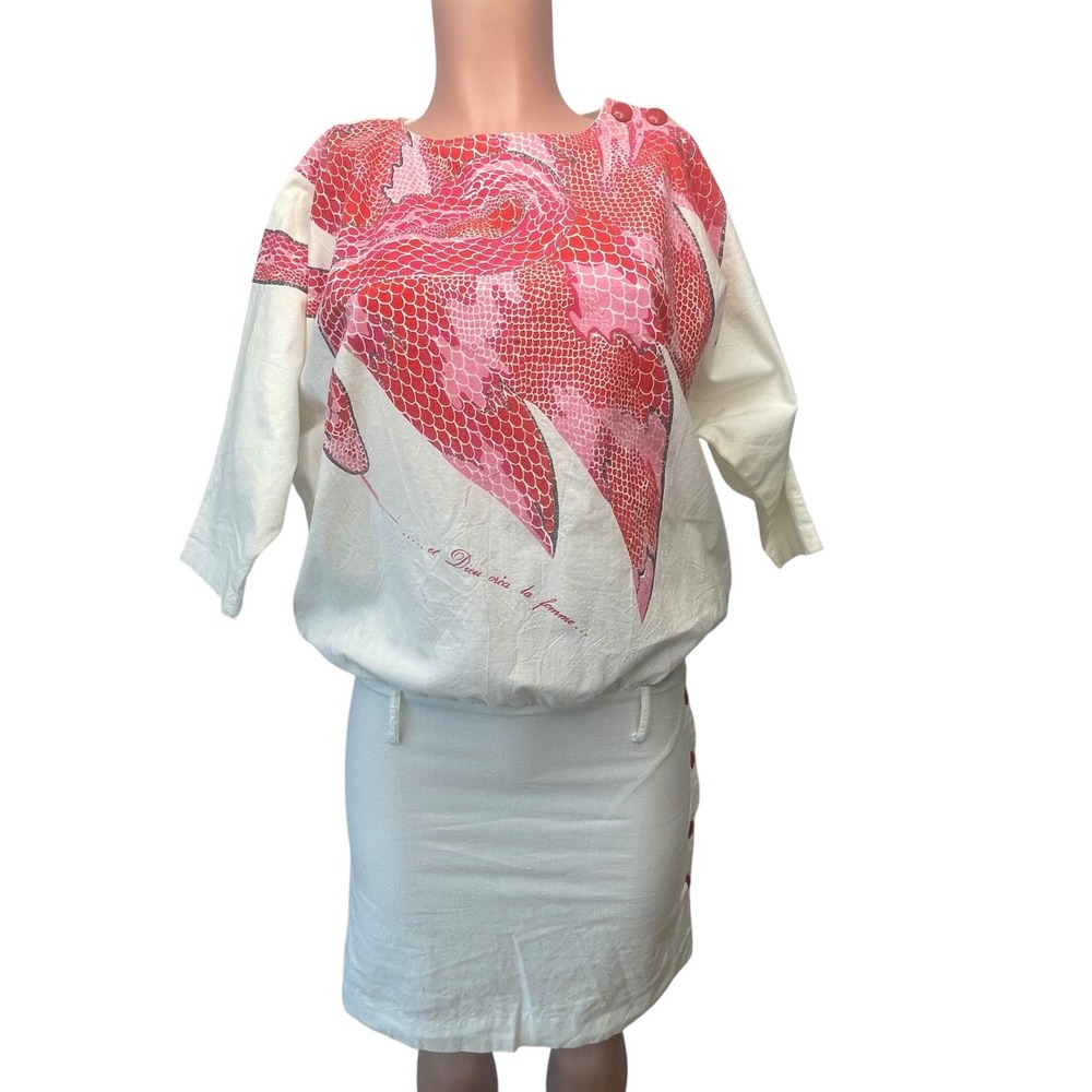 Young Edwardian Cotton Graphic Dress White 80s Vintage Art Pop Indie Sleaze 4